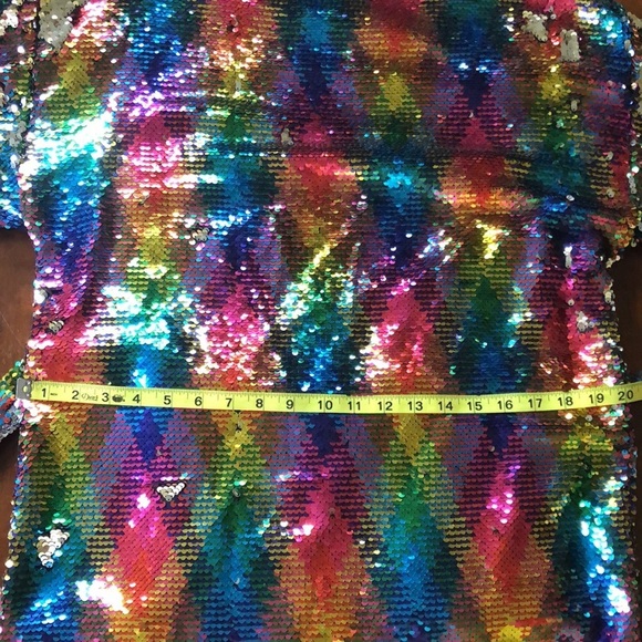 Zara girls rainbow/sliver sequence dress w/lantern sleeves & belt size 13/14 - Picture 10 of 11